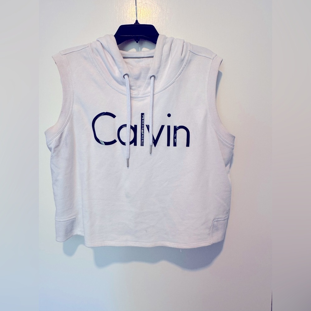 Calvin Klein Performance White Sleeveless Hoodie